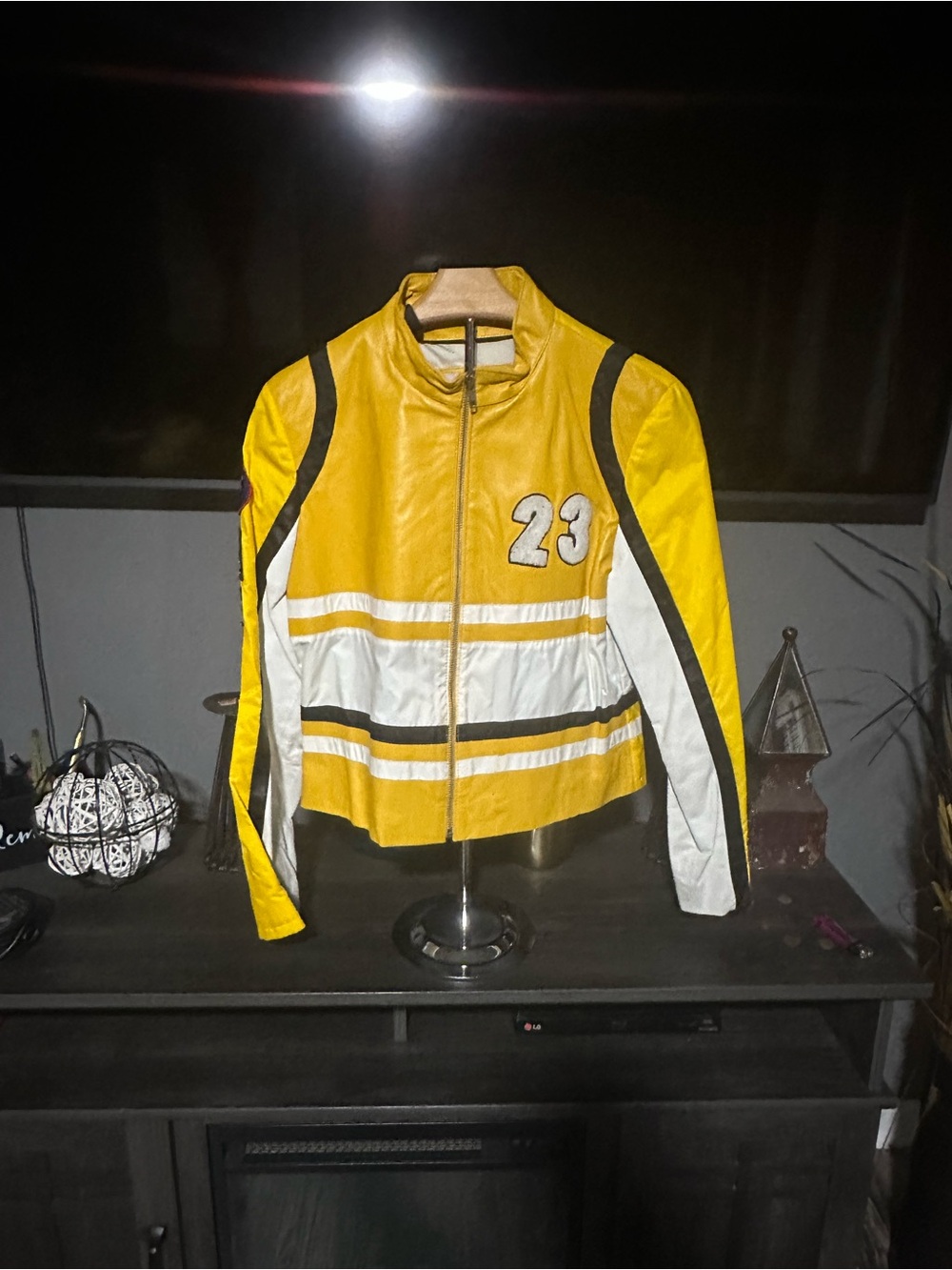 Wilsons Leather Yellow White and Black Racing Jacket with '23' Patch